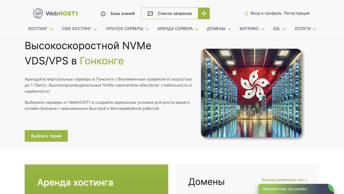 Скриншот хостера WebHOST1