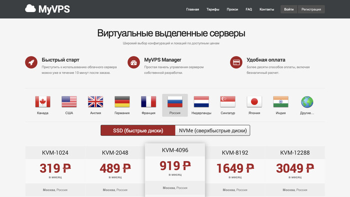 Скриншот хостера MyVPS