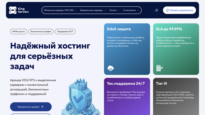 Скриншот хостера King Servers