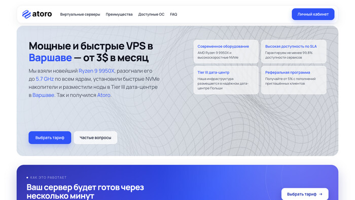 Скриншот хостера Atoro