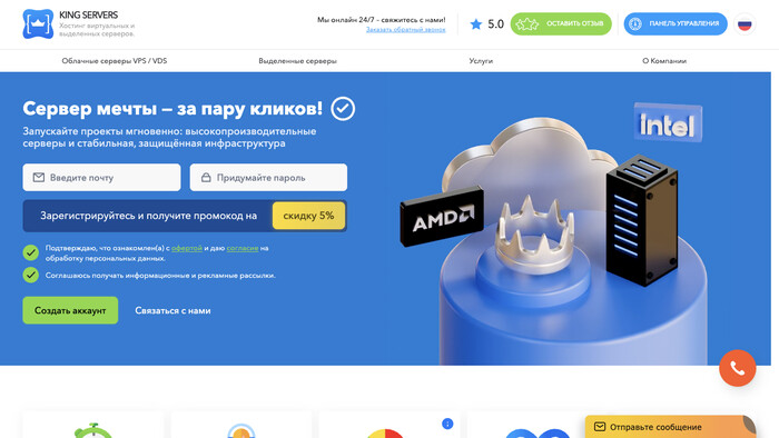 Скриншот хостера King Servers