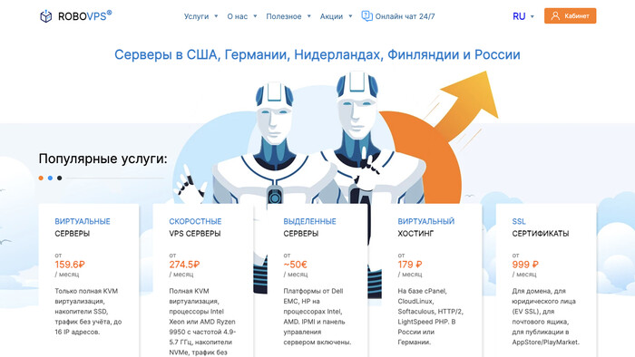 Скриншот хостера RoboVPS