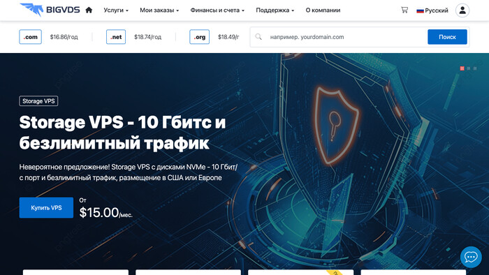 Скриншот хостера BigVDS