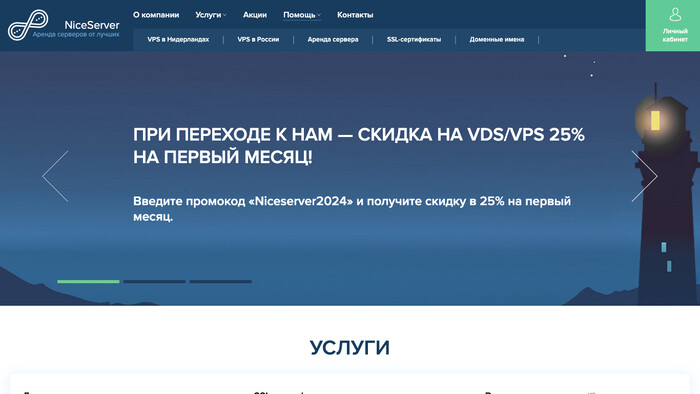 Скриншот хостера NiceServer