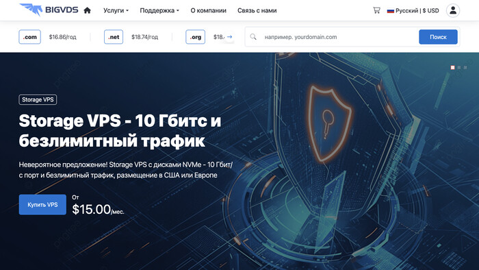 Скриншот хостера BigVDS