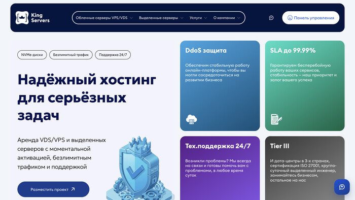 Скриншот хостера King Servers