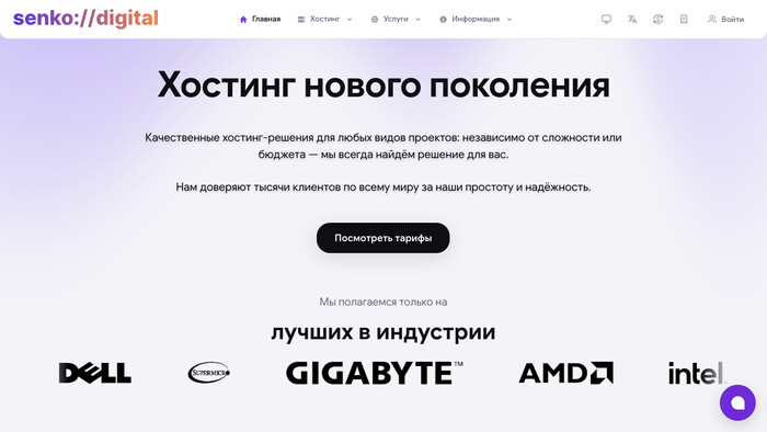 Скриншот хостера Senko Digital