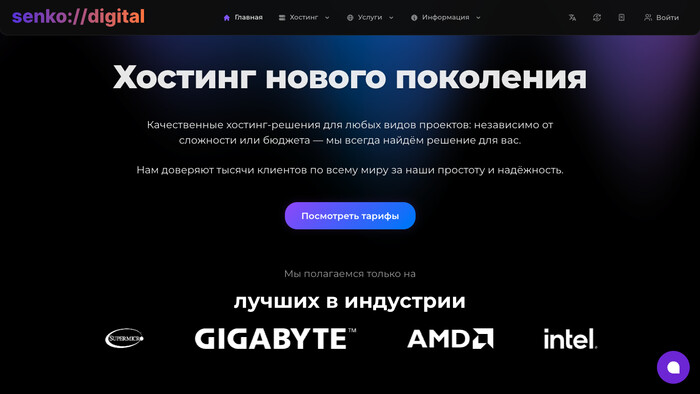 Скриншот хостера Senko Digital