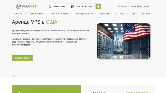 Скриншот хостера WebHOST1