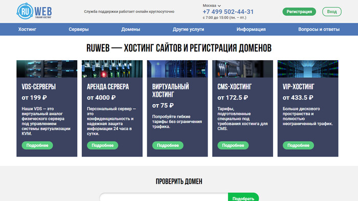 Скриншот хостера RuWeb.net