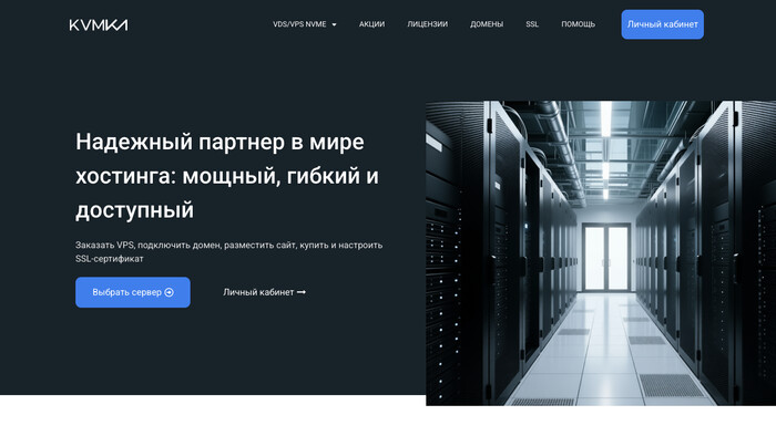 Скриншот хостера KVMka