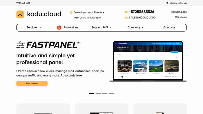 Скриншот хостера Kodu.Cloud